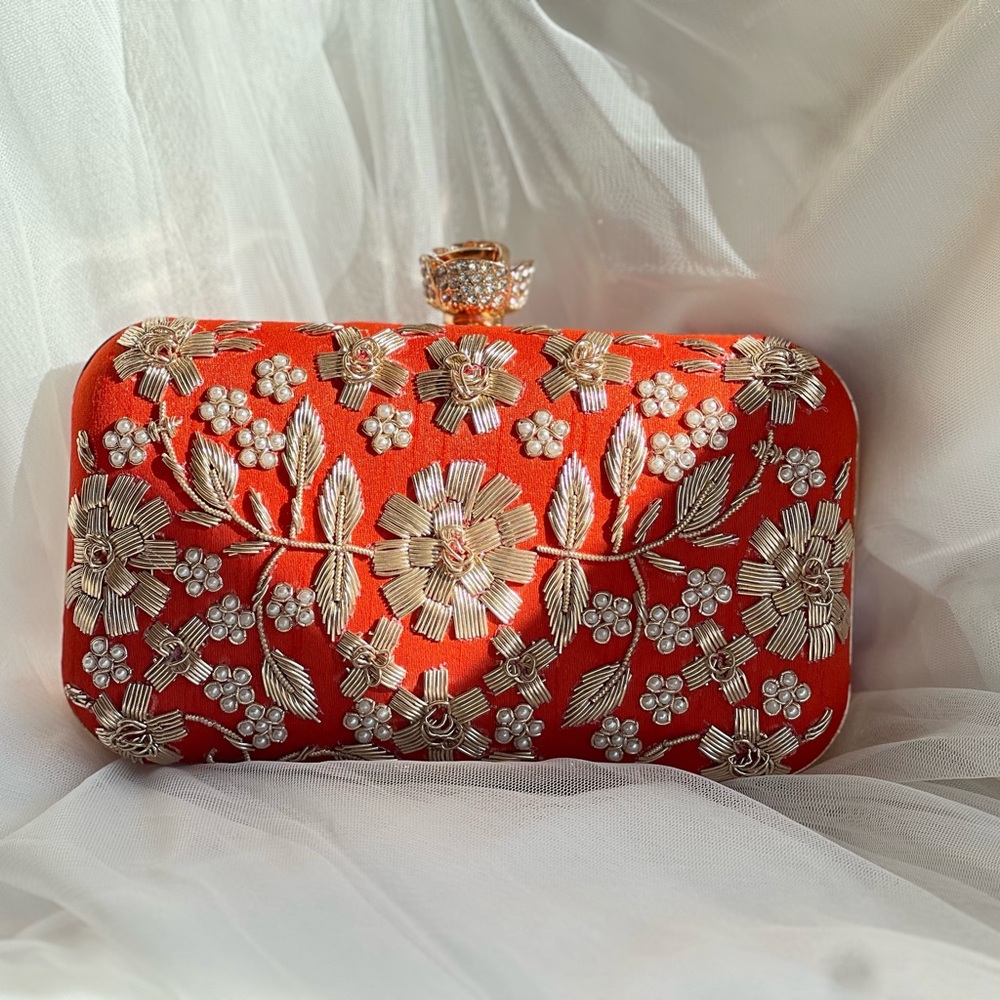 Elegant Floral  Zardozi Embellished Clutch